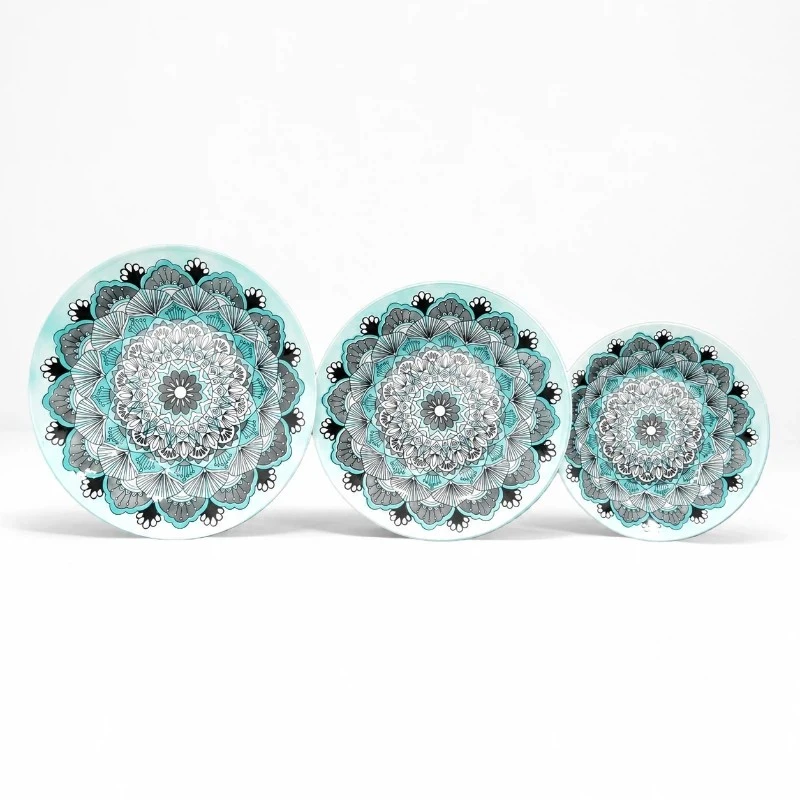 Blue And White Porcelain Peacock Floral Printed 3 Sizes Ceramic Plate Set factory